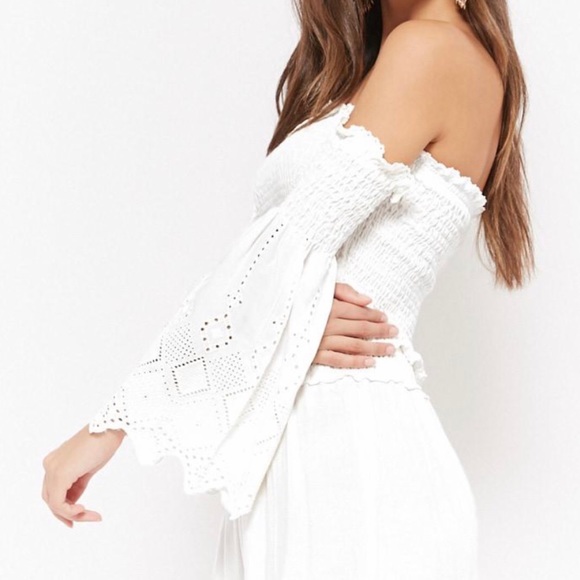 Vintage Havana Smocked Off the Shoulder Crop Top - Picture 3 of 5